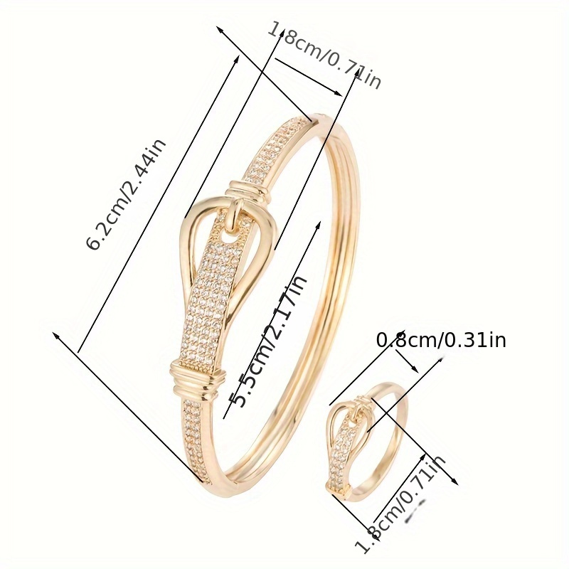 Stylish Buckle Zirconia Copper Bracelet & Ring Set